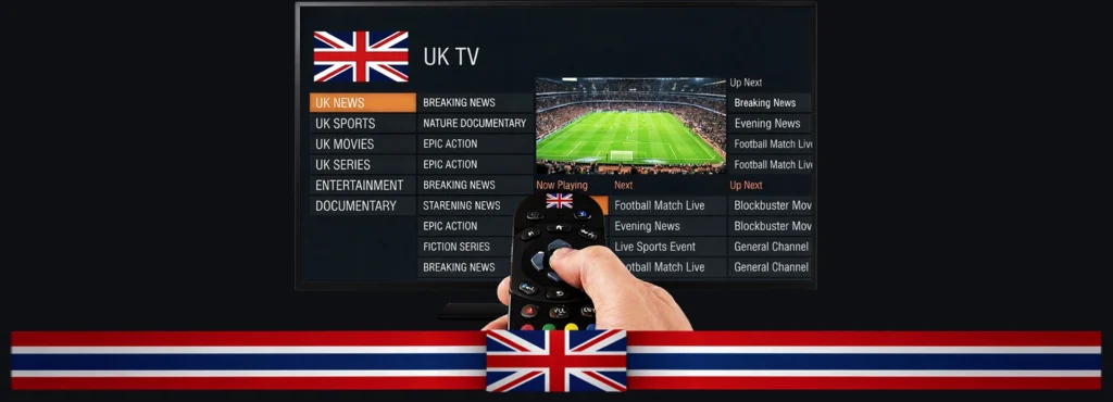 Interactive electronic programme guide displaying standard live streaming channels on a smart TV dashboard